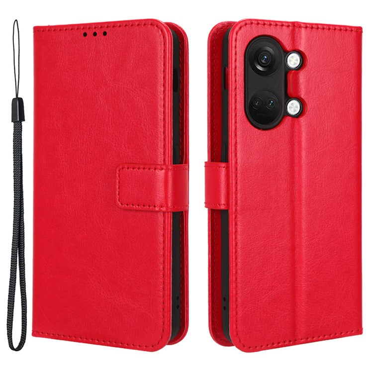 For OnePlus Nord 3 5G / Ace 2V Cell Phone Case Wallet Stand Crazy Horse Texture Leather Phone Cover - Red