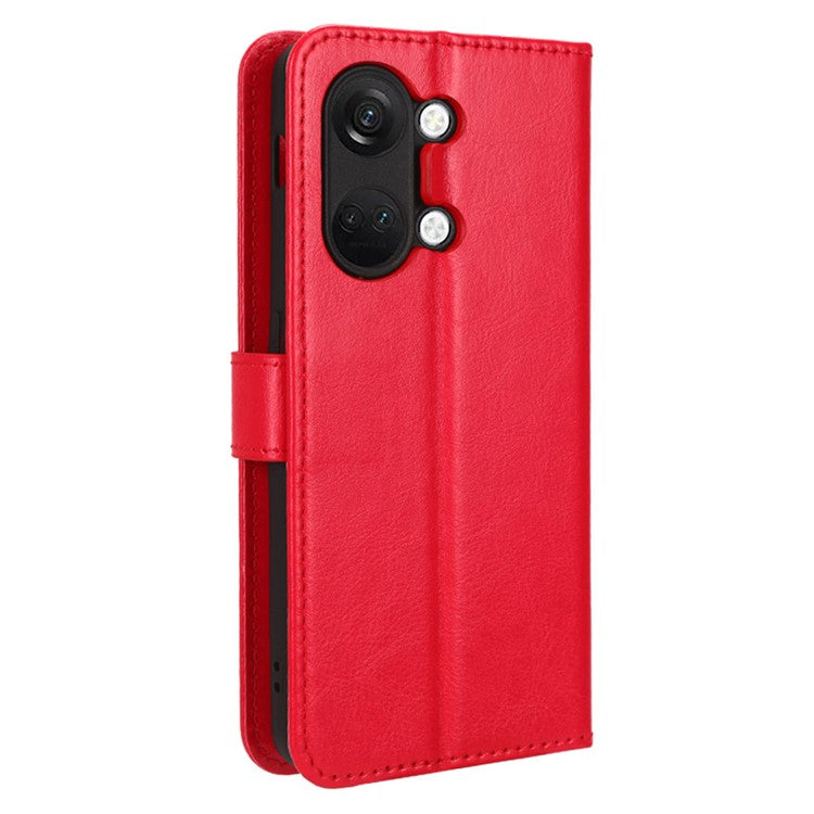 For OnePlus Nord 3 5G / Ace 2V Cell Phone Case Wallet Stand Crazy Horse Texture Leather Phone Cover - Red