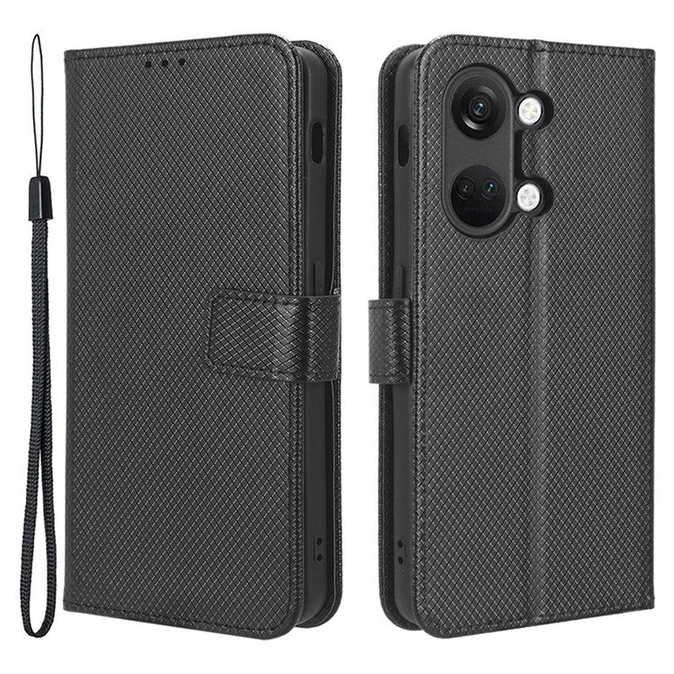 For OnePlus Nord 3 5G / Ace 2V Stand Wallet Phone Case Diamond Texture Leather Smartphone Cover - Black
