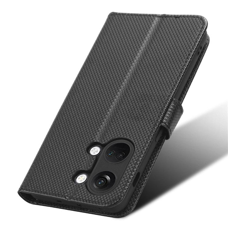 For OnePlus Nord 3 5G / Ace 2V Stand Wallet Phone Case Diamond Texture Leather Smartphone Cover - Black