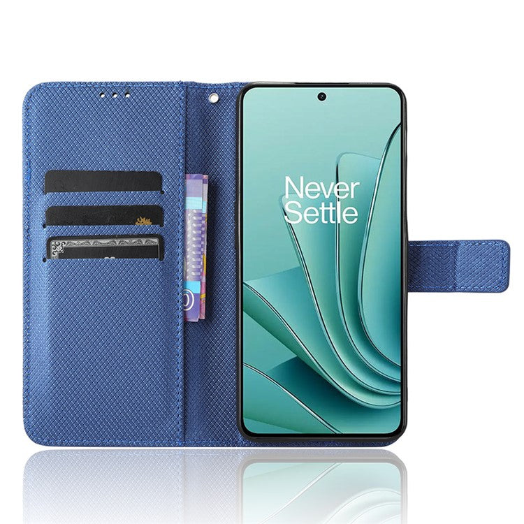 For OnePlus Nord 3 5G / Ace 2V Stand Wallet Phone Case Diamond Texture Leather Smartphone Cover - Blue