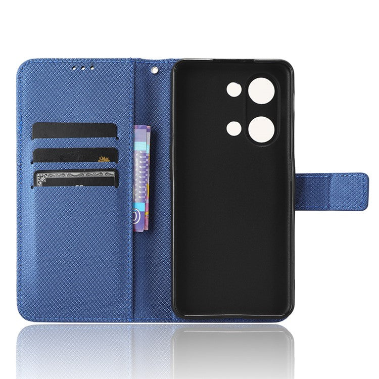 For OnePlus Nord 3 5G / Ace 2V Stand Wallet Phone Case Diamond Texture Leather Smartphone Cover - Blue