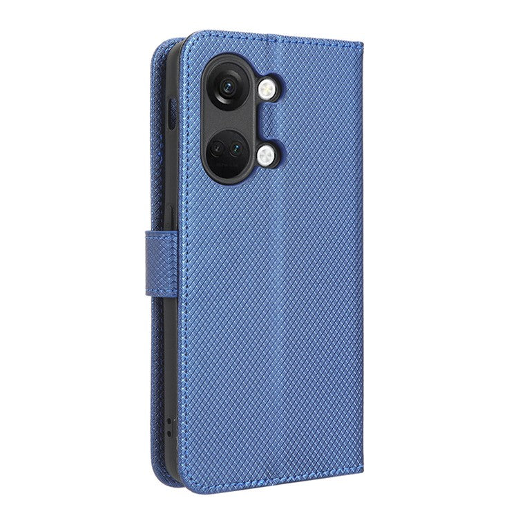 For OnePlus Nord 3 5G / Ace 2V Stand Wallet Phone Case Diamond Texture Leather Smartphone Cover - Blue
