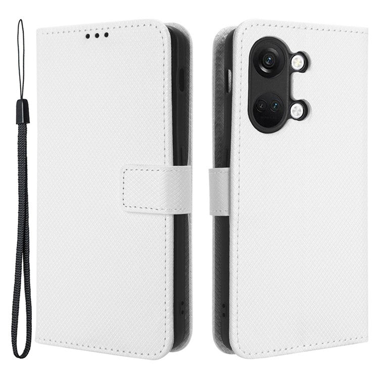 For OnePlus Nord 3 5G / Ace 2V Stand Wallet Phone Case Diamond Texture Leather Smartphone Cover - White
