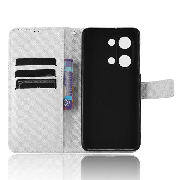 For OnePlus Nord 3 5G / Ace 2V Stand Wallet Phone Case Diamond Texture Leather Smartphone Cover - White