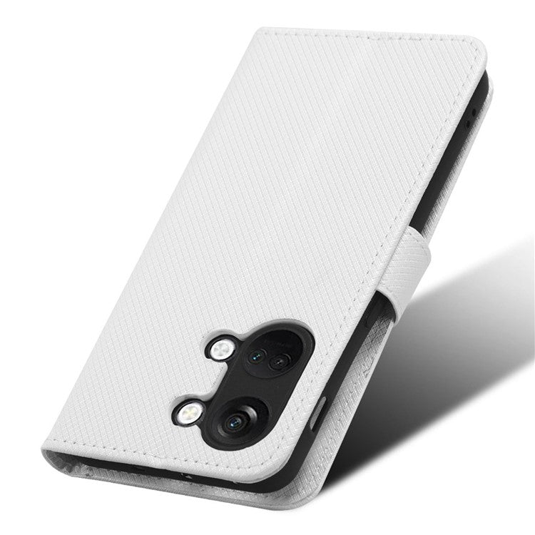 For OnePlus Nord 3 5G / Ace 2V Stand Wallet Phone Case Diamond Texture Leather Smartphone Cover - White