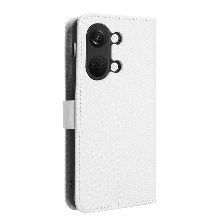 For OnePlus Nord 3 5G / Ace 2V Stand Wallet Phone Case Diamond Texture Leather Smartphone Cover - White