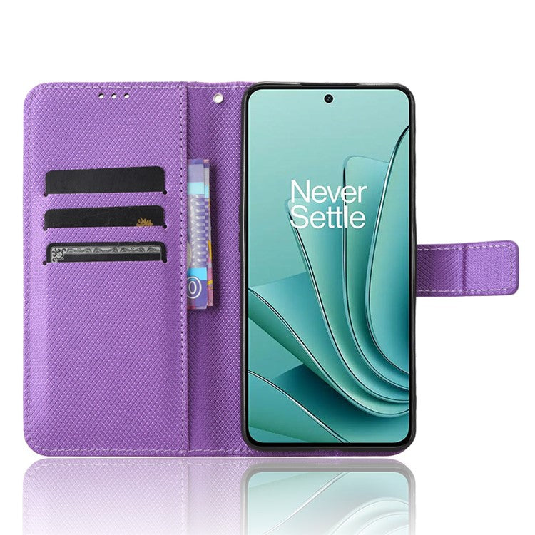 For OnePlus Nord 3 5G / Ace 2V Stand Wallet Phone Case Diamond Texture Leather Smartphone Cover - Purple