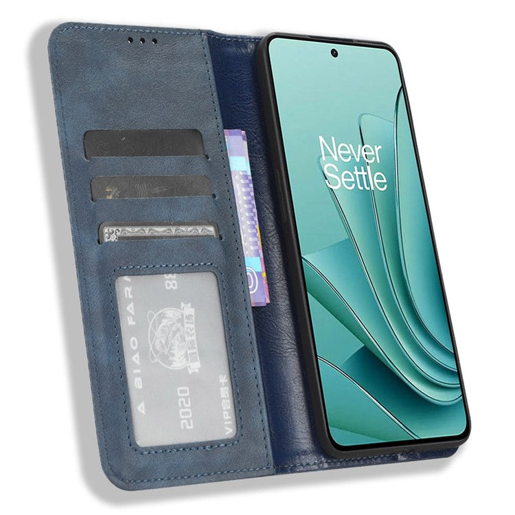 For OnePlus Nord 3 5G / Ace 2V Retro Phone Case PU Leather+TPU Phone Cover with Wallet Stand - Blue