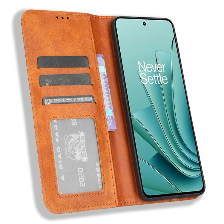 For OnePlus Nord 3 5G / Ace 2V Retro Phone Case PU Leather+TPU Phone Cover with Wallet Stand - Brown