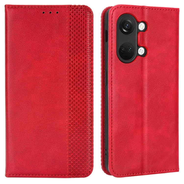 For OnePlus Nord 3 5G / Ace 2V Retro Phone Case PU Leather+TPU Phone Cover with Wallet Stand - Red