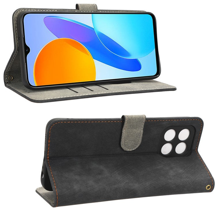 For Honor 70 Lite 5G / X6 4G / X8 5G / Play6C 4G Wallet Stand Leather Case RFID Blocking Phone Cover with Strap - Black