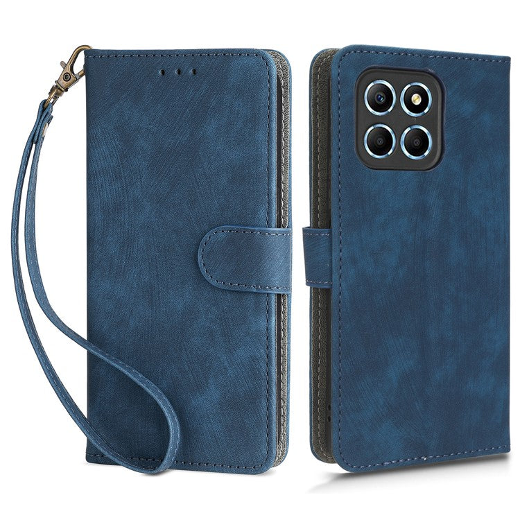 For Honor 70 Lite 5G / X6 4G / X8 5G / Play6C 4G Wallet Stand Leather Case RFID Blocking Phone Cover with Strap - Blue