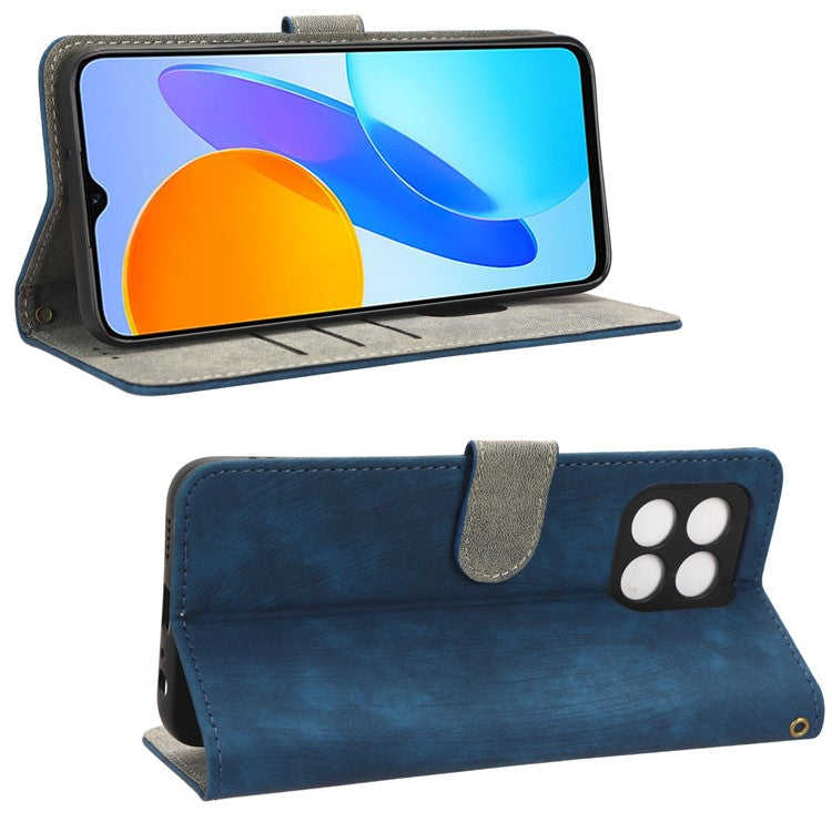 For Honor 70 Lite 5G / X6 4G / X8 5G / Play6C 4G Wallet Stand Leather Case RFID Blocking Phone Cover with Strap - Blue