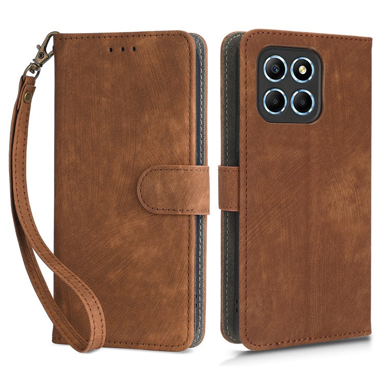 For Honor 70 Lite 5G / X6 4G / X8 5G / Play6C 4G Wallet Stand Leather Case RFID Blocking Phone Cover with Strap - Brown