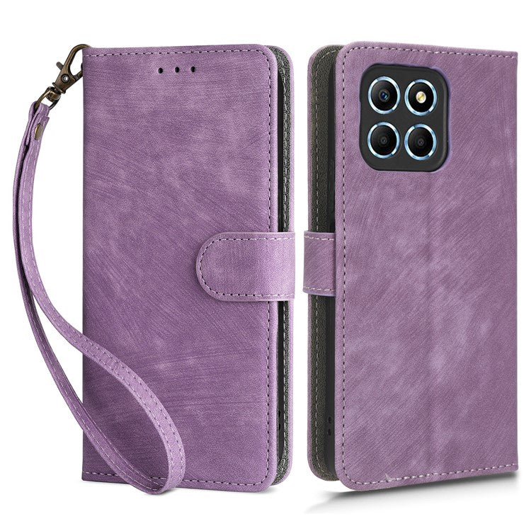 For Honor 70 Lite 5G / X6 4G / X8 5G / Play6C 4G Wallet Stand Leather Case RFID Blocking Phone Cover with Strap - Purple