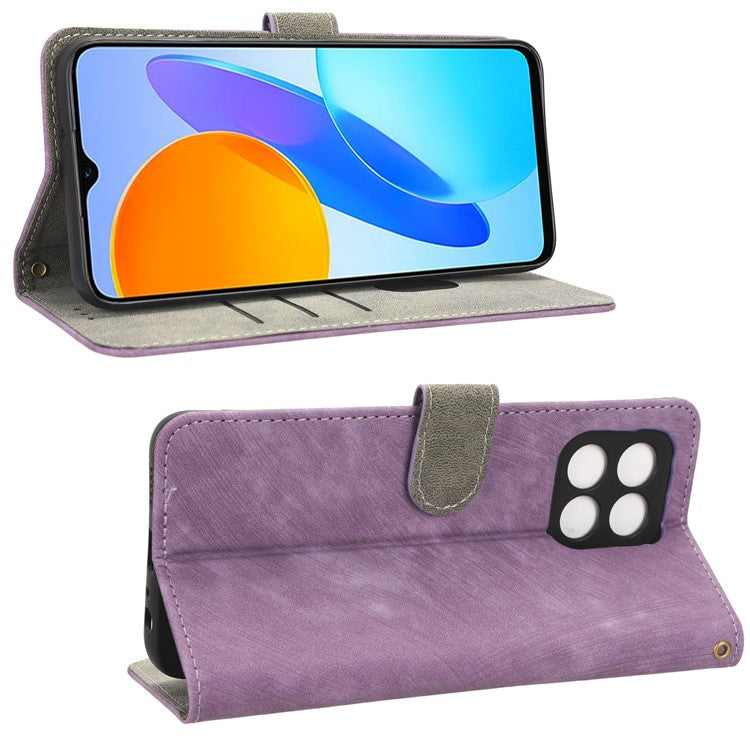 For Honor 70 Lite 5G / X6 4G / X8 5G / Play6C 4G Wallet Stand Leather Case RFID Blocking Phone Cover with Strap - Purple