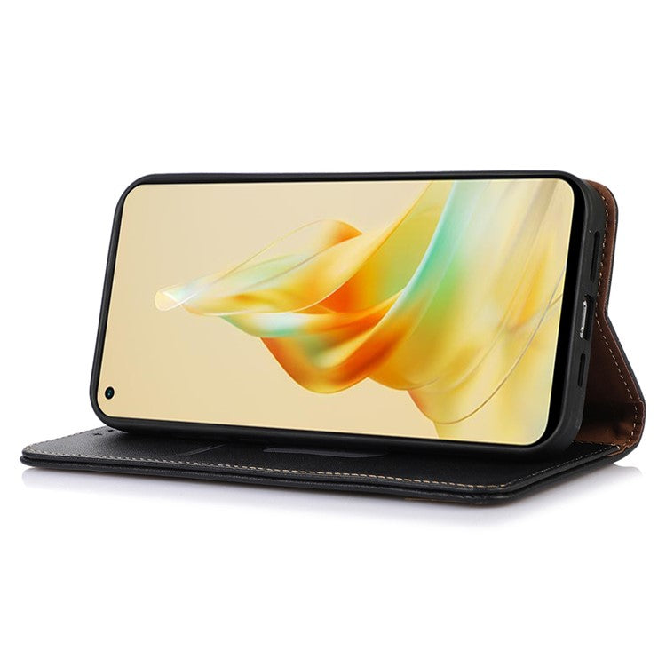 KHAZNEH RFID Blocking Phone Case for Oppo Find X6 Genuine Cowhide Leather Cover with Stand Wallet - Black