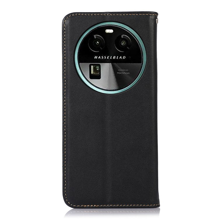 KHAZNEH RFID Blocking Phone Case for Oppo Find X6 Genuine Cowhide Leather Cover with Stand Wallet - Black