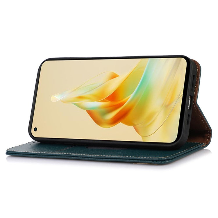 KHAZNEH RFID Blocking Phone Case for Oppo Find X6 Genuine Cowhide Leather Cover with Stand Wallet - Green
