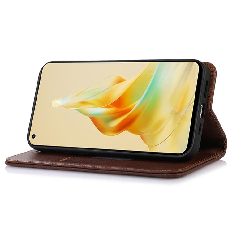 KHAZNEH RFID Blocking Phone Case for Oppo Find X6 Genuine Cowhide Leather Cover with Stand Wallet - Brown