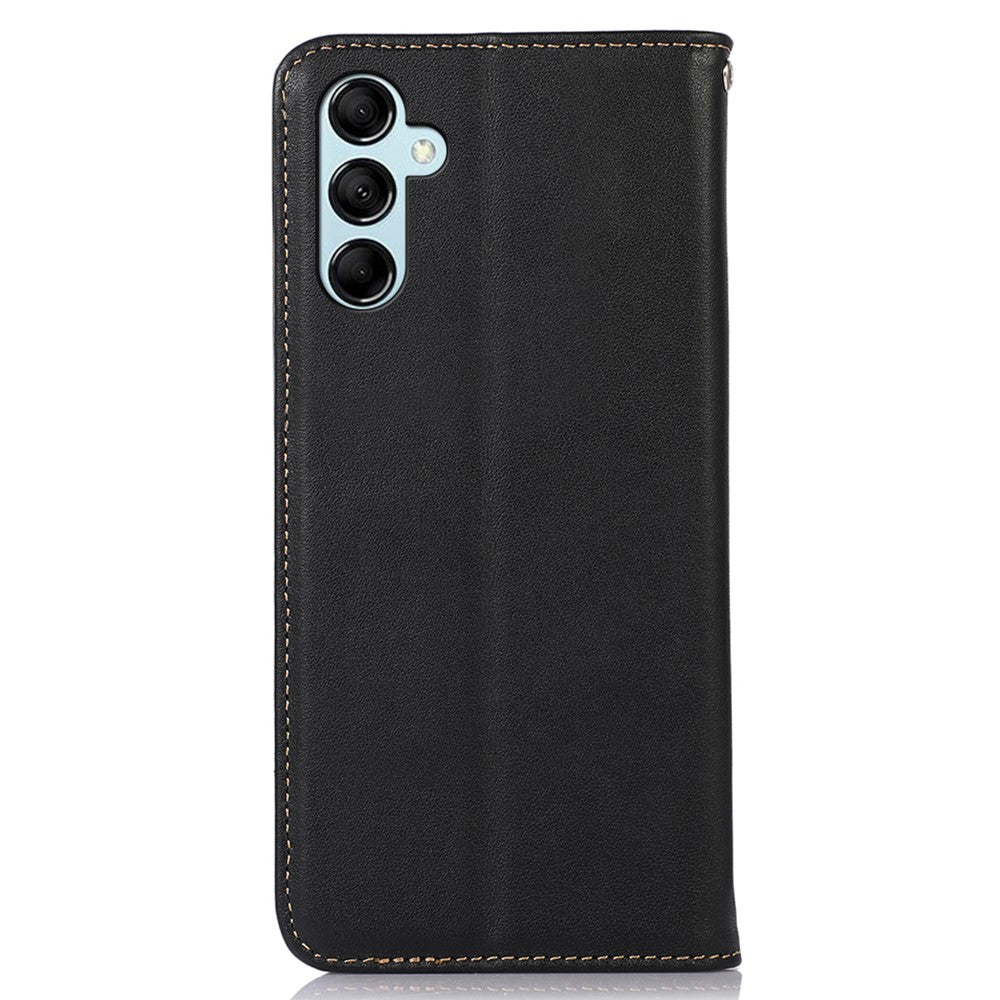 KHAZNEH For Samsung Galaxy M14 5G Stand Wallet Phone Case RFID Blocking Genuine Cowhide Leather Cover - Black