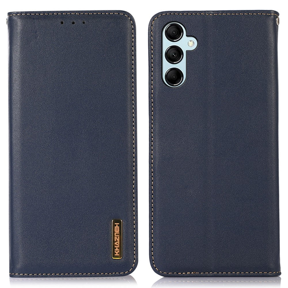 KHAZNEH For Samsung Galaxy M14 5G Stand Wallet Phone Case RFID Blocking Genuine Cowhide Leather Cover - Blue