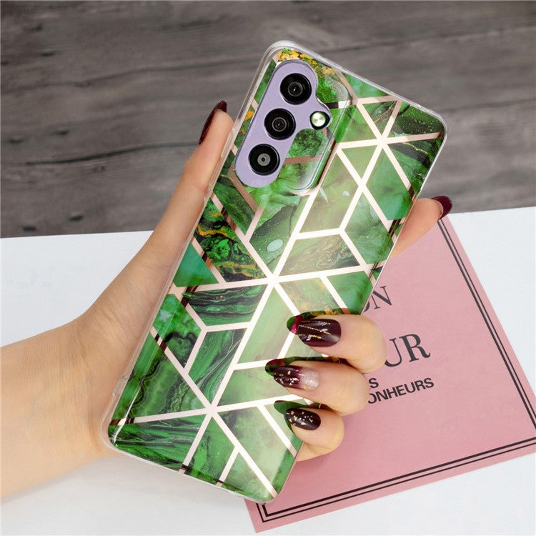 For Samsung Galaxy A34 5G Soft TPU Phone Case Electroplating Pattern IMD Cover - Electroplated Green Marble