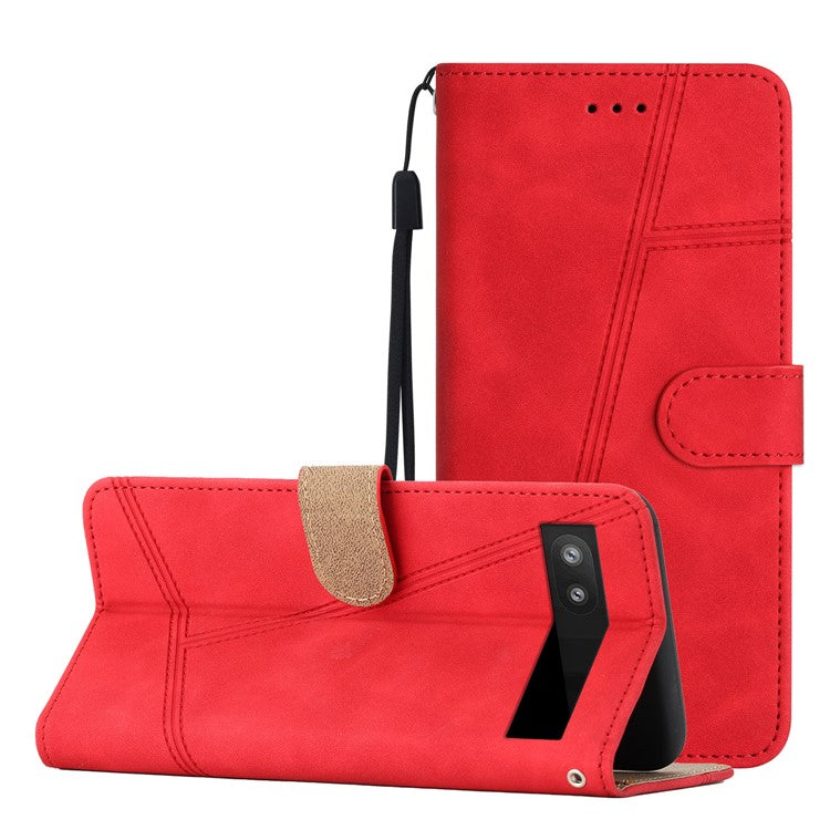 For Google Pixel 7a Anti-drop Cover Imprinted Line Skin-touch PU Leather Phone Shell with Wallet Stand - Red