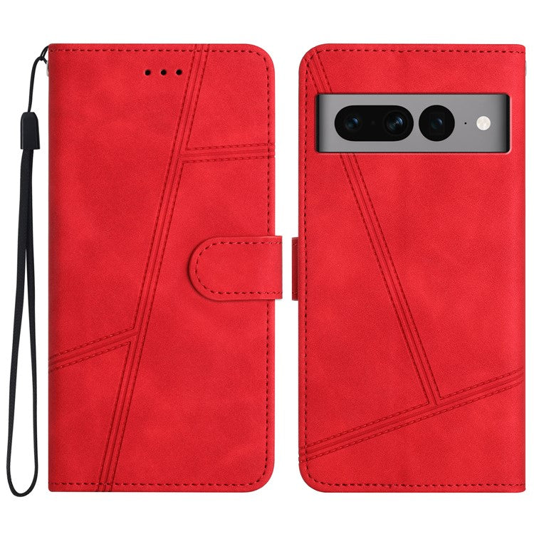 Anti-drop Cover for Google Pixel 7 Pro 5G Imprinted Line Skin-touch PU Leather Phone Shell with Wallet Stand - Red