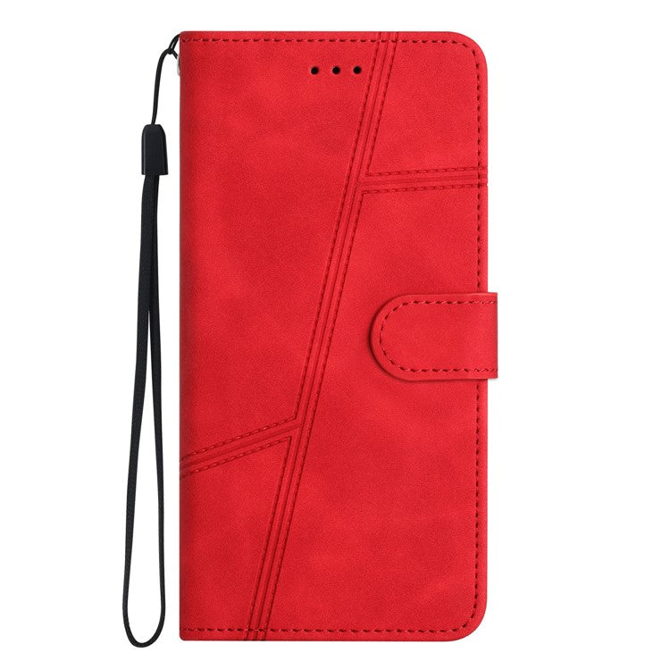 PU Leather Phone Shell for Google Pixel 6 Imprinted Line Skin-touch Anti-drop Cover with Wallet Stand - Red