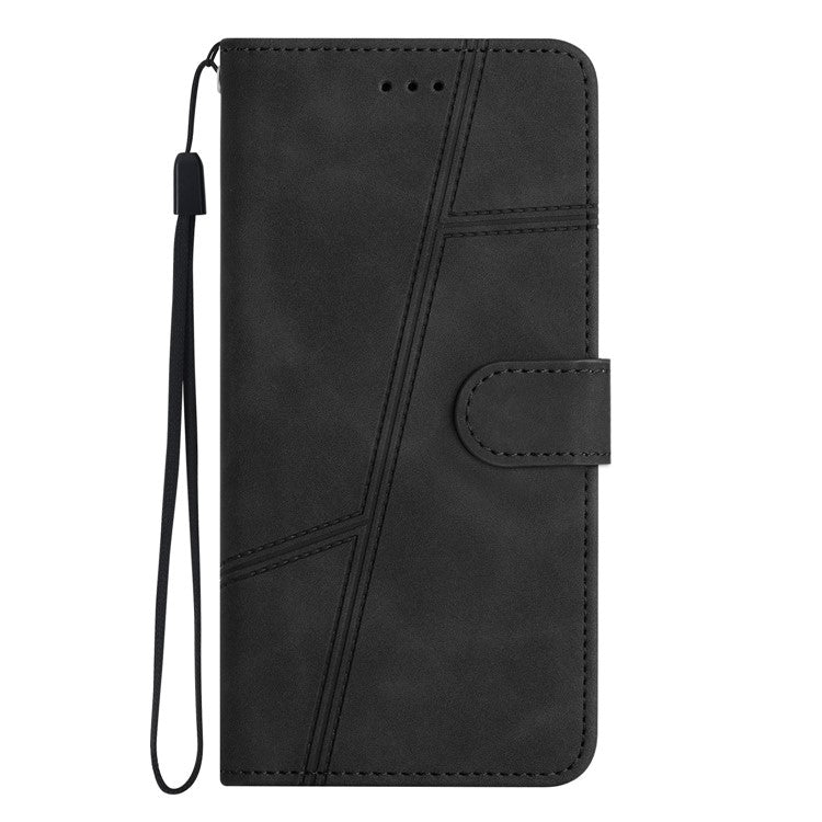 For Google Pixel 6 Pro 5G Imprinted Line Skin-touch PU Leather Phone Shell Wallet Stand Anti-drop Cover - Black