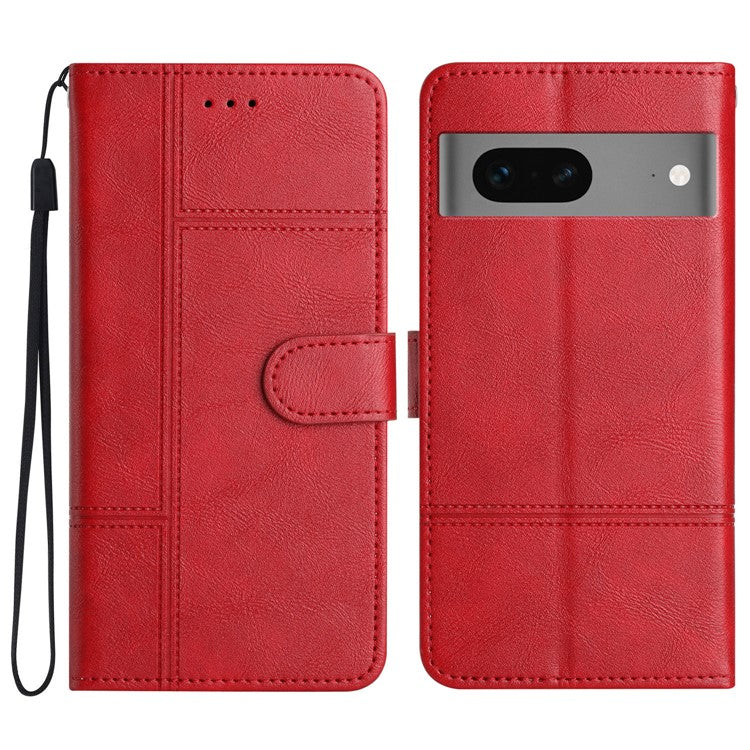 For Google Pixel 7 5G PU Leather Wallet Stand Cover Line Imprinted Cowhide Texture Business Phone Case - Red
