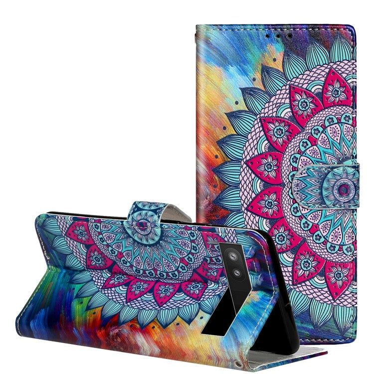 For Google Pixel 7a PU Leather Flip Phone Case Stand Pattern Printing Wallet Cover with Strap - Mandala Flower