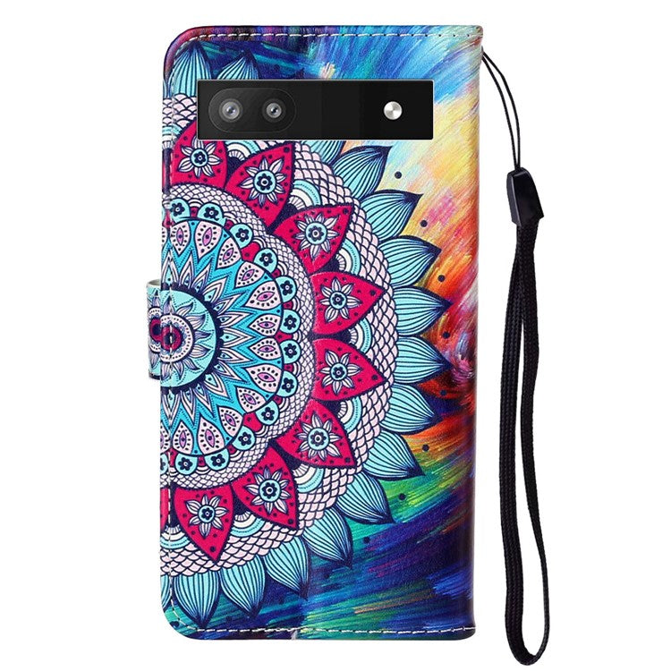 For Google Pixel 7a PU Leather Flip Phone Case Stand Pattern Printing Wallet Cover with Strap - Mandala Flower