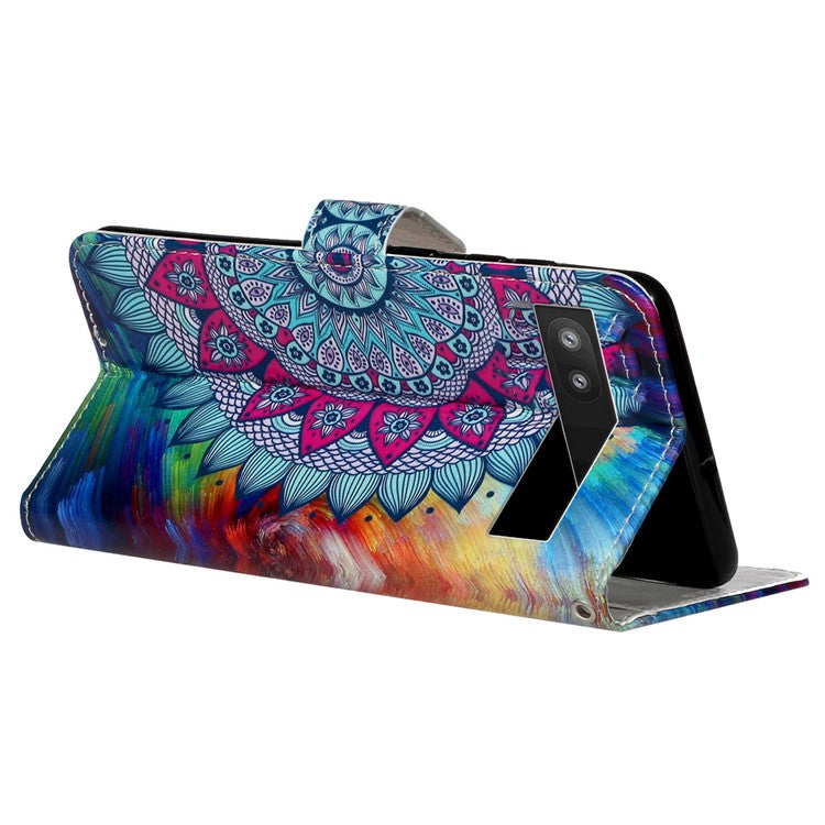 For Google Pixel 7a PU Leather Flip Phone Case Stand Pattern Printing Wallet Cover with Strap - Mandala Flower