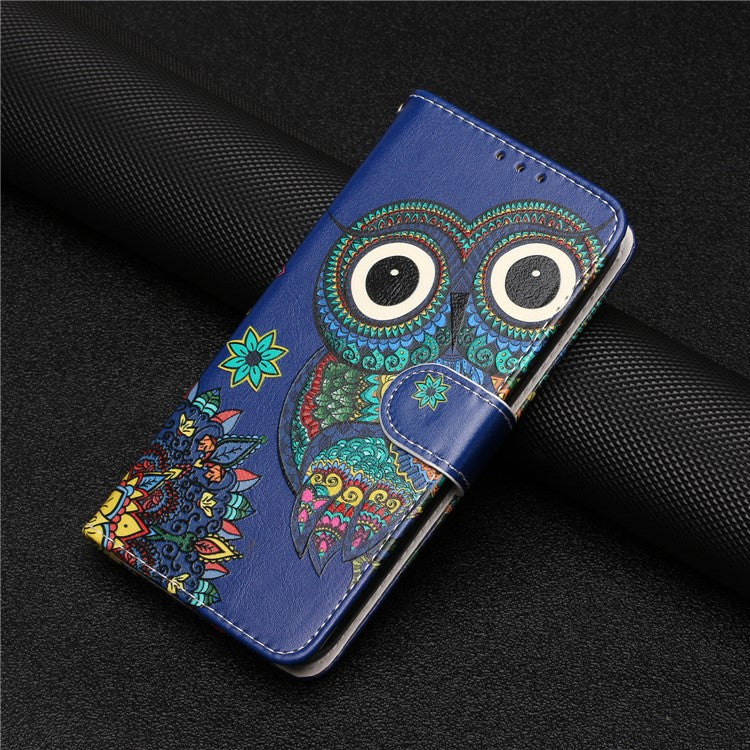 For Google Pixel 7a PU Leather Flip Phone Case Stand Pattern Printing Wallet Cover with Strap - Owl