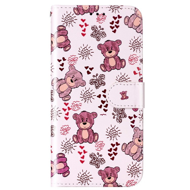 For Google Pixel 7a PU Leather Flip Phone Case Stand Pattern Printing Wallet Cover with Strap - Bear