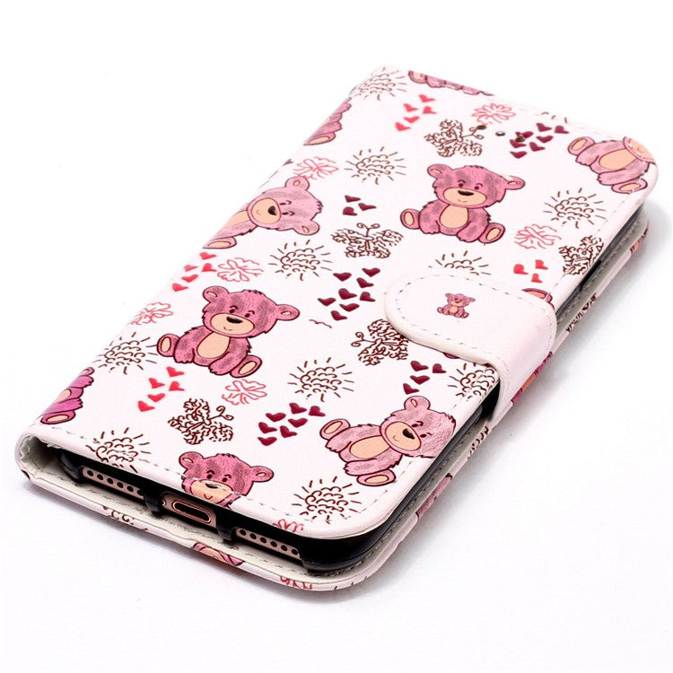 For Google Pixel 7a PU Leather Flip Phone Case Stand Pattern Printing Wallet Cover with Strap - Bear