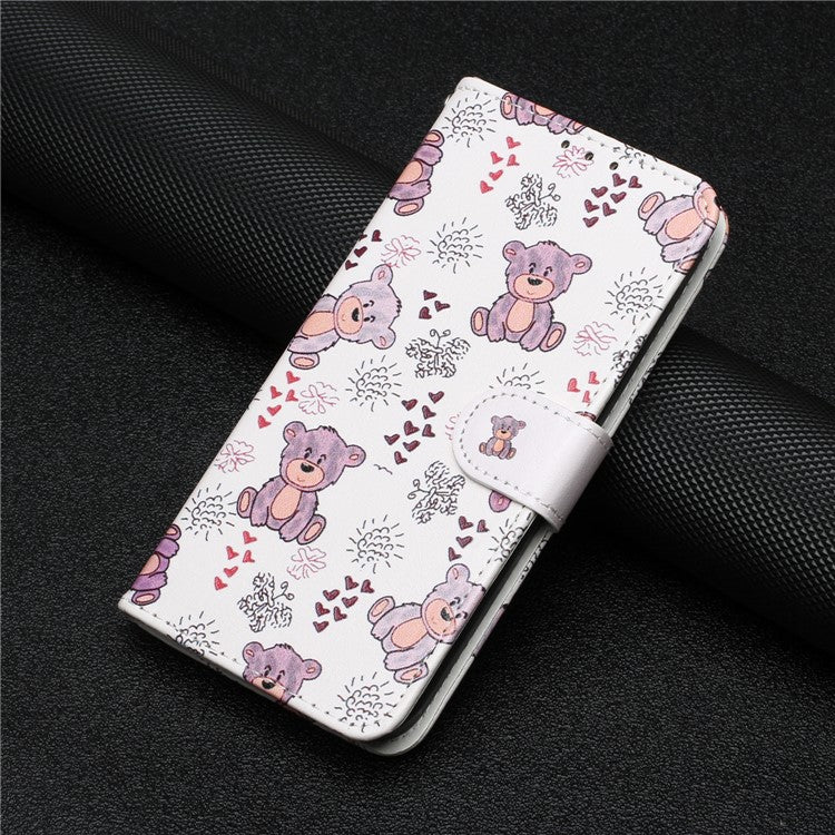 For Google Pixel 7a PU Leather Flip Phone Case Stand Pattern Printing Wallet Cover with Strap - Bear