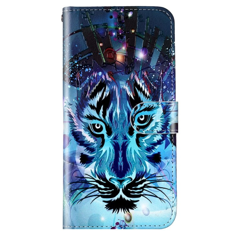 For Google Pixel 7a PU Leather Flip Phone Case Stand Pattern Printing Wallet Cover with Strap - Wolf