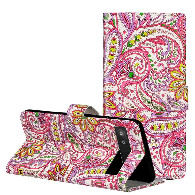 For Google Pixel 7a PU Leather Flip Phone Case Stand Pattern Printing Wallet Cover with Strap - Flower