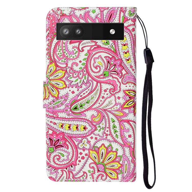 For Google Pixel 7a PU Leather Flip Phone Case Stand Pattern Printing Wallet Cover with Strap - Flower