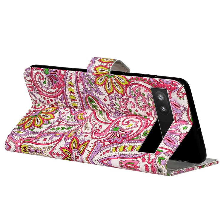 For Google Pixel 7a PU Leather Flip Phone Case Stand Pattern Printing Wallet Cover with Strap - Flower