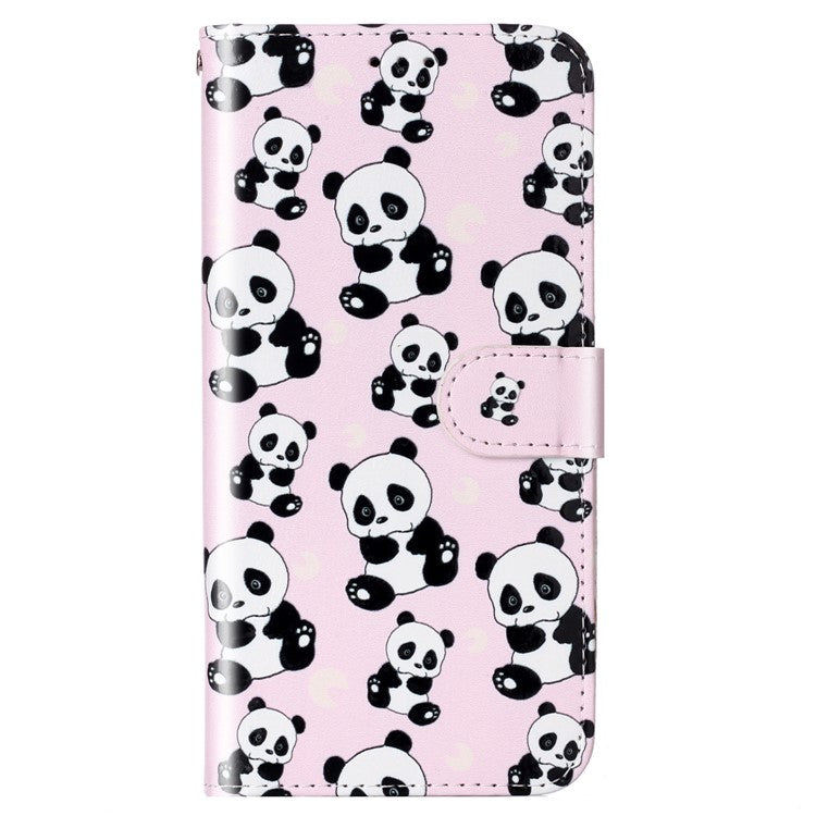 For Google Pixel 7a PU Leather Flip Phone Case Stand Pattern Printing Wallet Cover with Strap - Panda