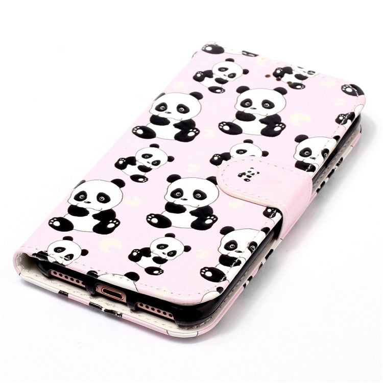 For Google Pixel 7a PU Leather Flip Phone Case Stand Pattern Printing Wallet Cover with Strap - Panda