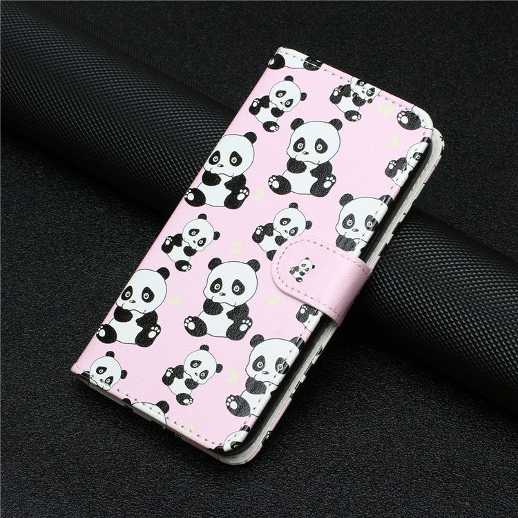 For Google Pixel 7a PU Leather Flip Phone Case Stand Pattern Printing Wallet Cover with Strap - Panda