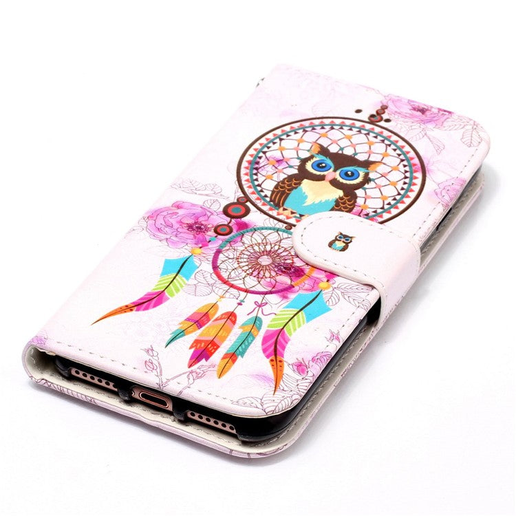 For Google Pixel 7a PU Leather Flip Phone Case Stand Pattern Printing Wallet Cover with Strap - Owl / Wind Chime