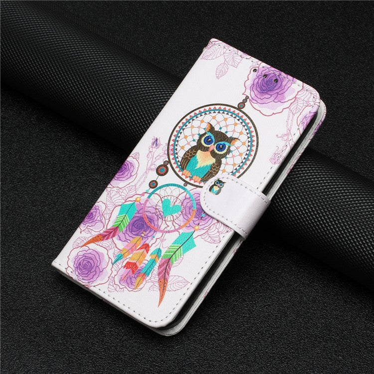 For Google Pixel 7a PU Leather Flip Phone Case Stand Pattern Printing Wallet Cover with Strap - Owl / Wind Chime