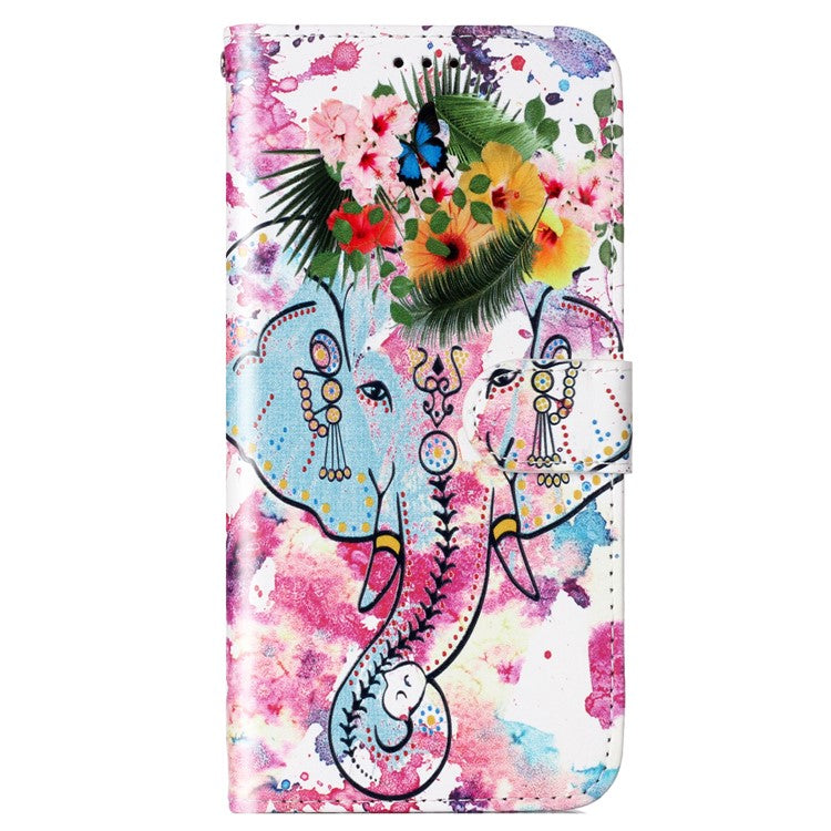 For Google Pixel 7a PU Leather Flip Phone Case Stand Pattern Printing Wallet Cover with Strap - Elephant